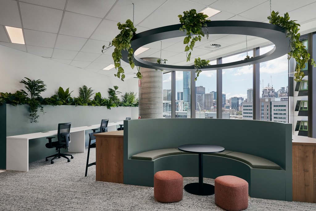Modern collaboration space with office plants