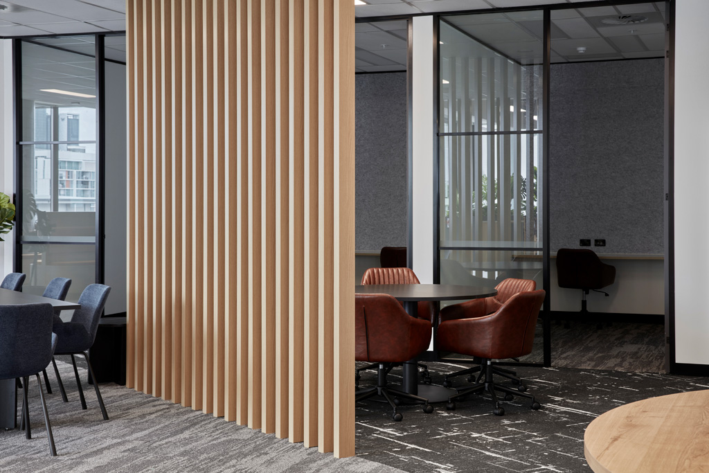 Office fitout with wooden divider wall